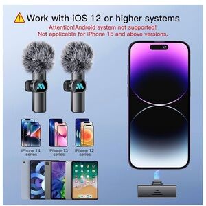 2pcs Lavalier Wireless Microphone for iPhone iPad, Wireless Microphone